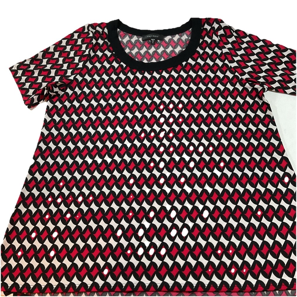 Karen Kane Short Sleeve Top Black Red And‎ White Stretch Sz 1X Made In USA I62